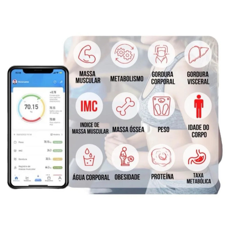 Balança Digital  Bluetooth até 180 kg Resultado de celular